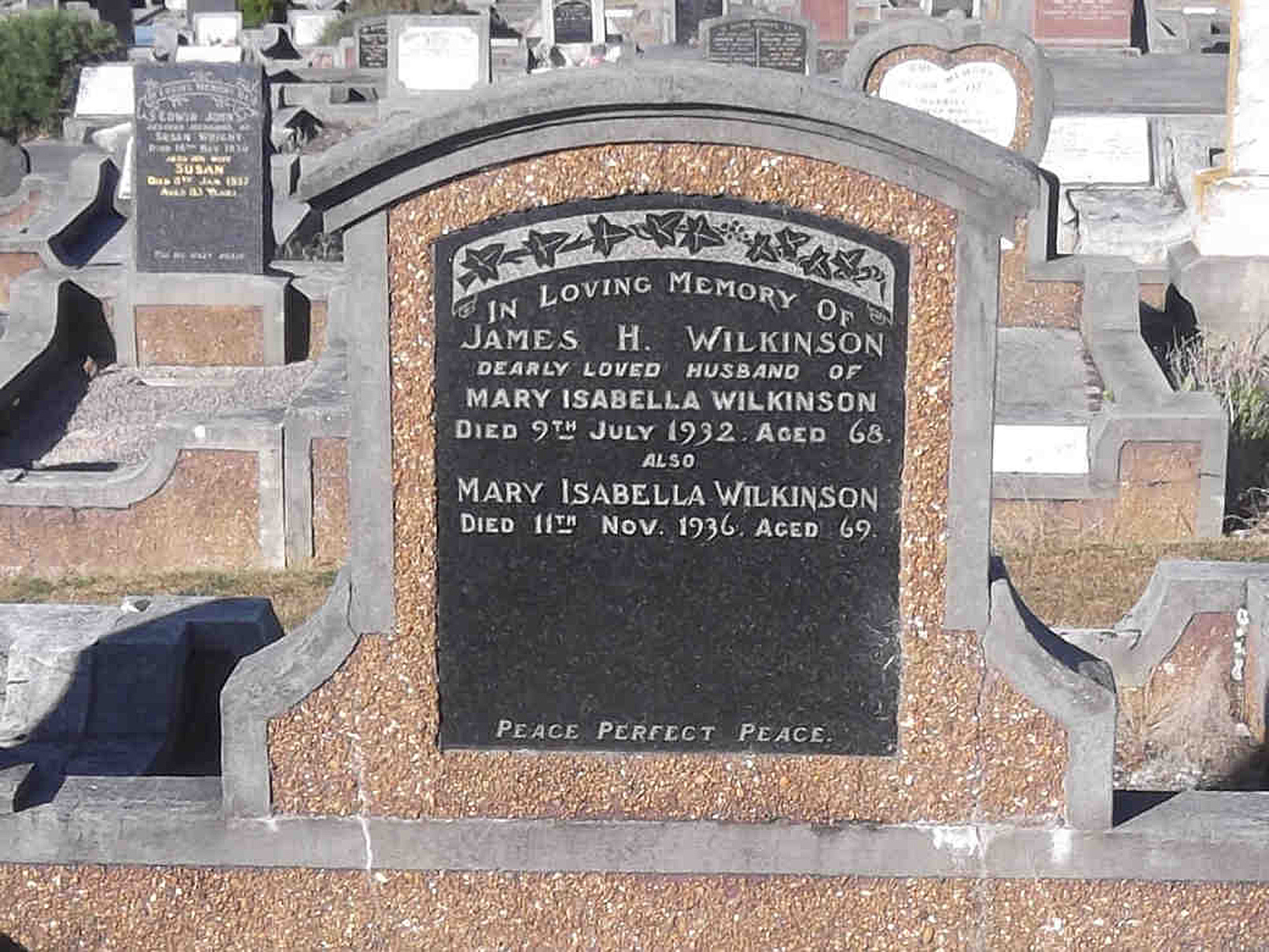 Photo of headstones/Mary Isabella Wieck died 1936 hdstn Dunedin